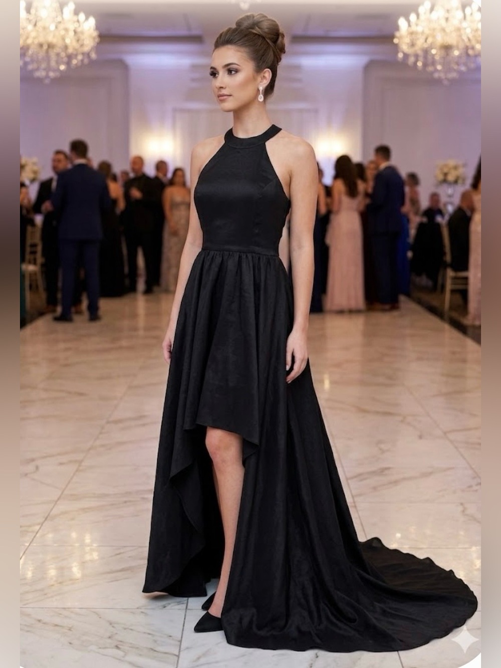 B. Smart Black High-Low Halter Gown size 9